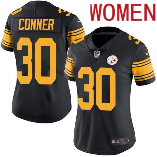 Women Pittsburgh Steelers 30 James Conner Nike Black Vapor Limited Rush NFL Jersey